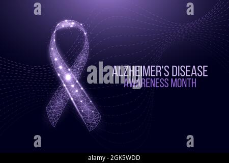 Alzheimer's disease awareness month concept. Banner template with purple ribbon and text.  Vector illustration. Stock Vector