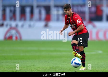 Milano, Italy. 12 September 2021. Brahim Diaz of Ac Milan  in action during the Serie A match between Ac Milan and Ss Lazio. Stock Photo