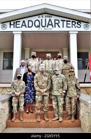(From left, first row) Brig. Gen. Maria Juarez, deputy commanding general-support with the 88th Readiness Division; retired Maj. Gen. Marcia Anderson, Army Reserve ambassador; the 40th Chief of Staff of the U.S. Army Gen. James McConville; Gen. Michael Garrett, U.S. Army Forces Command commanding general; Lt. Gen. Jody Daniels, chief of the Army Reserve and commanding general, Army Reserve Command; (second row, from left) Deputy to the Fort McCoy Garrison Commander Brad Stewart; Brig. Gen. Edward Merrigan, 84th Training Division deputy commanding general; Fort McCoy Garrison Commander Michael Stock Photo