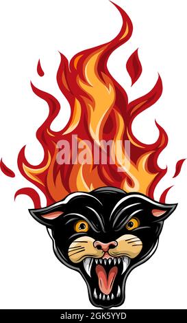 vector illustration of Panther Burning Flame Head. Stock Vector