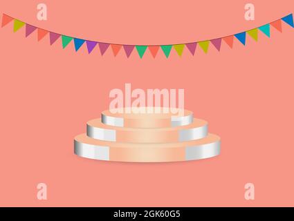 balloons Colorful party assemble decoration with a podium for show product presentation vector illustration Stock Vector