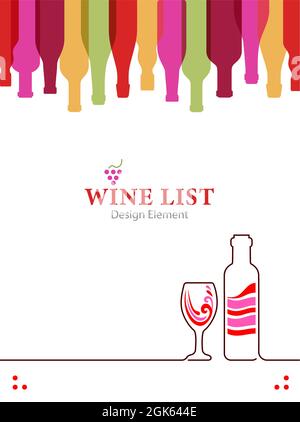 Design Wine list for Restaurant, bar or alcoholic store. Full Bottle wine Stock Vector
