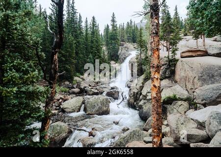 Alberta Falls waterfall in Rocky Mountain National Park in Colorado Stock Photo