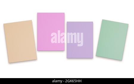 Bright colorful paper close-up. Four multi-colored sheets of colored paper on a white background. Stock Photo