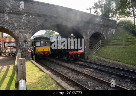 The Black Prince Steam locomotive train at Weyborne station waiting to leave the on the famous Norfolk Poppy line Stock Photo