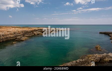 Ostuni, Brindisi, Puglia. Fantastic view of the clear and clear waters and of the wonderful coasts of the Adriatic sea. Stock Photo