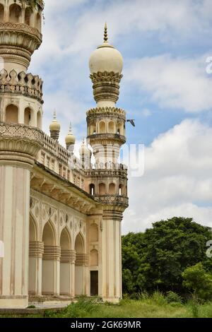 Old Islamic Architectural art of Minaret at old Ruined Mosque Masjid Stock Photo