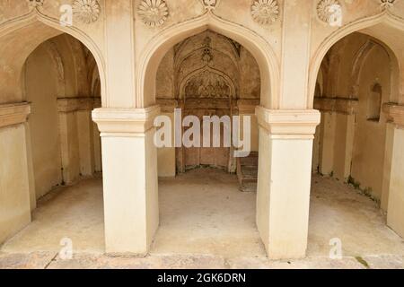 Old Islamic Architectural art of Minaret at old Ruined Mosque Masjid Stock Photo