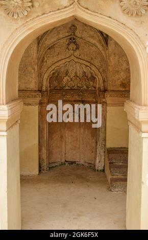 Old Islamic Architectural art of Minaret at old Ruined Mosque Masjid Stock Photo