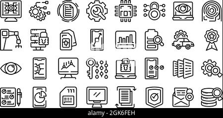 Technical overview icons set outline vector. Camera specification. Dual memory Stock Vector