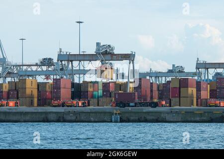 ROTTERDAM, NETHERLANDS - Sep 02, 2021: Maasvlakte, Rotterdam, the Netherlands - September 9 2021: Port Rotterdam Maasflakte shipping harbour industria Stock Photo