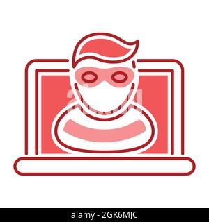 Cyber security and crime color line icon. Internet fraud. Computer thief stealing confidential data, personal information. Outline pictogram for web p Stock Vector