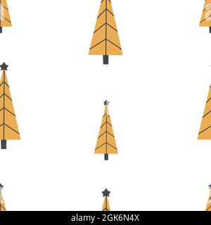 Seamless Christmas pattern with tree.Christmas ornament with golden color, vector illustration Digital paper Stock Vector