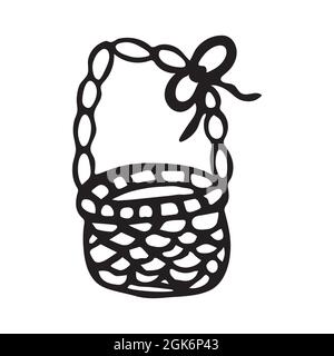 Hand drawn doodle style easter basket in vector. Isolated illustration on white background. For interior design, wallpaper, packaging, poster Stock Vector