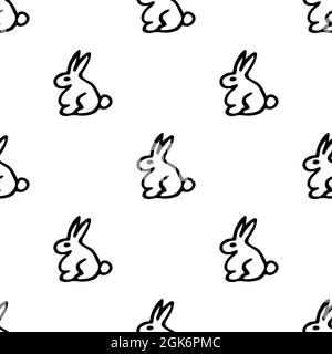 Seamless pattern with hand drawn rabbit. Doodle style vector illustration isolated on white background. For interior design, wallpaper, packaging, pos Stock Vector