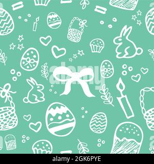 Seamless hand drawn easter holiday doodle style vector pattern for design interior, wallpaper, wrapping, posters, greeting card. Stock Vector