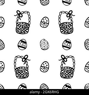 Seamless pattern with easter egg texture with basket for design interior, wallpaper, wrapping, posters, greeting card. Stock Vector