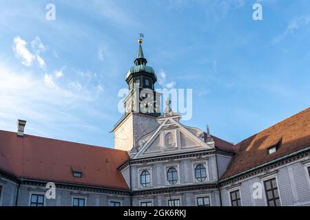 Brunnenhof and Residenz Tower at Munich Residenz - Munich, Bavaria, Germany Stock Photo