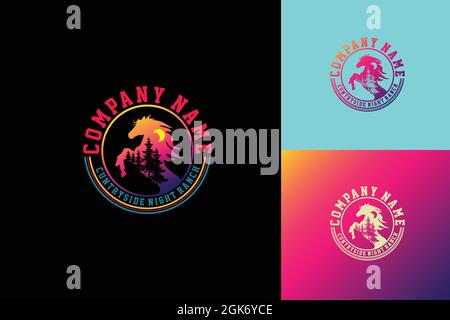 vector horse silhouette with pine logo emblem for farm and ranch company, vector icon logo design element Stock Vector