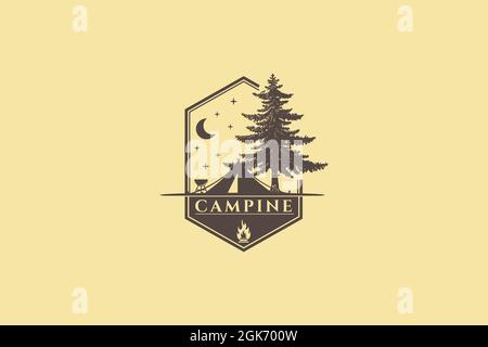 Pine Forest camp outdoor adventure logo design emblem Stock Vector