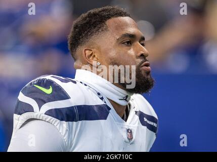 September 12, 2021: Seattle Seahawks quarterback Russell Wilson (3) passes  the ball during NFL football game action between the Seattle Seahawks and  the Indianapolis Colts at Lucas Oil Stadium in Indianapolis, Indiana.