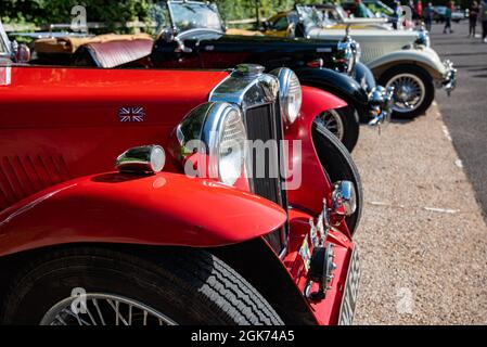 A line of vintage MG sports cars, Winchester, UK Stock Photo