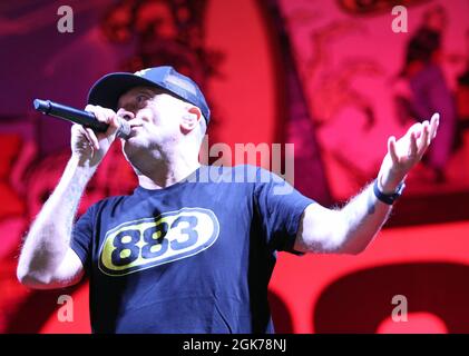 Vicenza, VI, Italy - September 11, 2021: MAX PEZZALI a famous italian  singer of 883 band in live Concert Stock Photo - Alamy