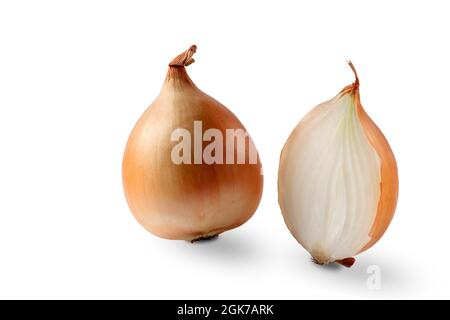 Fresh onion bulbs isolated on white background Stock Photo