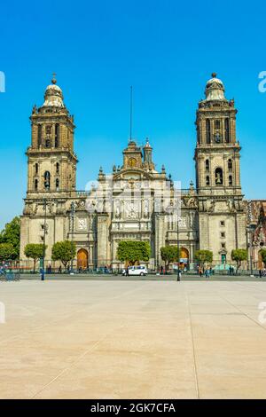 Cathedral of Mexico City an architectural masterpiece with blue sky in the center of Mexico City in Mexico. Stock Photo