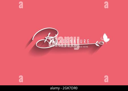 combination letter B m signature. Vector calligraphy logo design illustration template Stock Vector