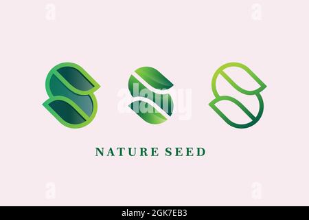 set of Vector logotype letter S templates ,abstract green leaf logo designs. Nature,seeding,eco,bio,soil, growth logo design with minimal style Stock Vector
