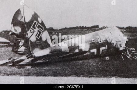 A German plane shot down by Soviet partisans in the 1940s. Stock Photo