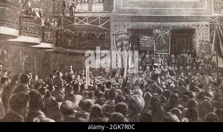 A soldier deputation welcomes the All-Russian Congress of Peasant Deputies in Petrograd in May 1917. Stock Photo