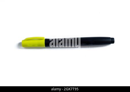 Yellow black felt-tip pen isolated on white background. Stock Photo