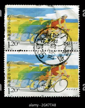 2 PCS SET Stamps printed in China shows image of the Cycling, circa 2011. Stock Photo