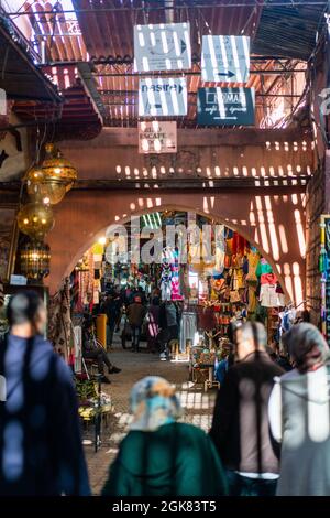 Street scene in the souk Semmarine, Marrakech, Morocco, Africa. Stock Photo