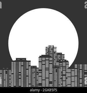 Modern city on the background of the full moon. Glowing windows of skyscrapers. Vector abstract illustration with space for text Stock Vector