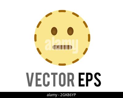 The vector muted yellow neutral helpless, disappointed, upset face icon with dotted or dashed outline, represent someone that is invisible or hidden Stock Vector
