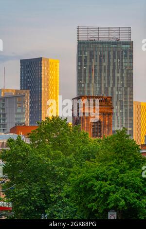 View of contemporary architecture from Exchange Street, Manchester, Lancashire, England, United Kingdom, Europe Stock Photo