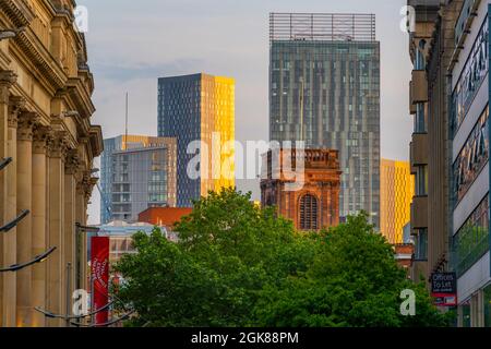 View of contemporary architecture from Exchange Street, Manchester, Lancashire, England, United Kingdom, Europe Stock Photo