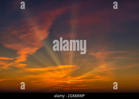 Panorama of Colorful Magnificent Sunset with Amazing Clouds Stock Photo