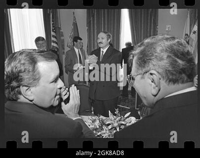 Alexander Lukashenko President of Belarus,  with Mayor Richard M Daley, (Foreground left).  Photographed in Chicago, Illinois.. October 26, 1995. Stock Photo