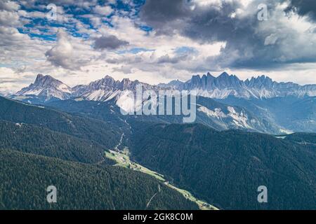 Italy, South Tyrol, Brixen, Vilnoess Valley, view to Plose with Geisler group in the background Stock Photo