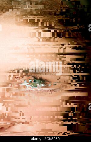 woman portrait with glitches and fragmented, shattered self esteem and identity crisis concept Stock Photo