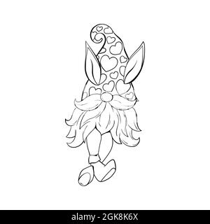 Easter Gnome contour drawing illustration Stock Vector