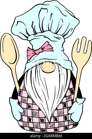 Watercolor Chef Gnomes cook, kitchen gnomes baker clip art