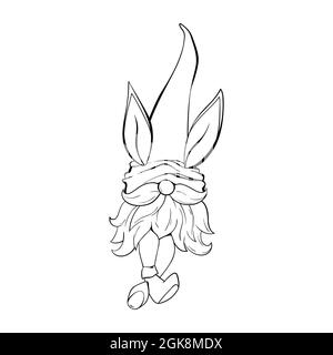 Easter Gnome contour drawing illustration Stock Vector