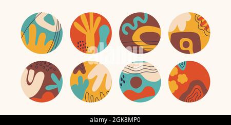 Set of round abstract backgrounds. Hand drawn trendy doodles. Vector illustration for design. Stock Vector