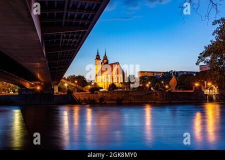Panoramic bird view of Johannis Church and new town in Magdeburg, Germany, Spring, Stock Photo