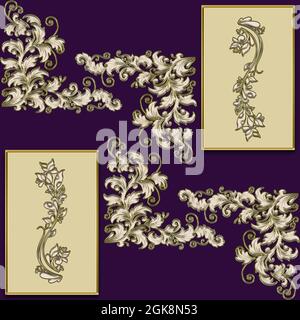 baroque golden floral ornament for scarf Stock Photo